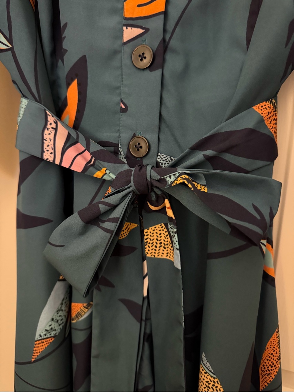 eshakti Teal Floral Print Midi Shirt Dress with Tie Waist - Picture 4 of 6